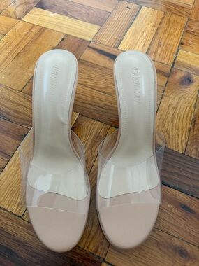 Nude Clear Strap Women’s Slide heel wedges!